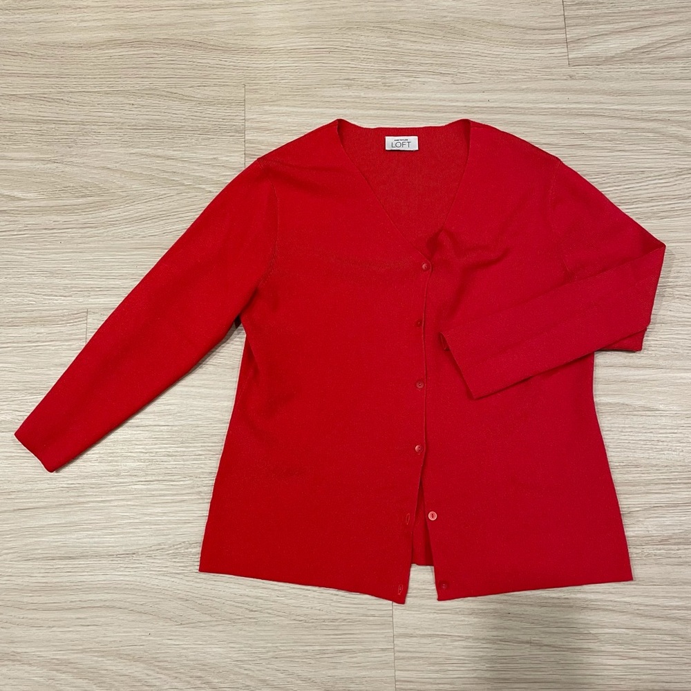 LOFT Red Button Up Cardigan